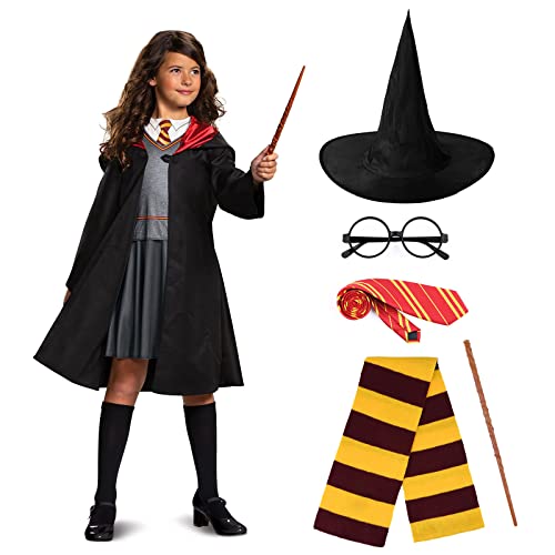 URAQT Magier Robe, 6-teiliges Kostüm Kinder für Jungen Mädchen, mit Umhang Zauberstab Brille Zauberhut...