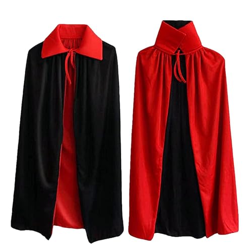 Ecloud Shop Zauberumhang Kinder Vampirumhang mit Kragen Schwarzes Rot Reversible Kleid Goth Devil Piraten...