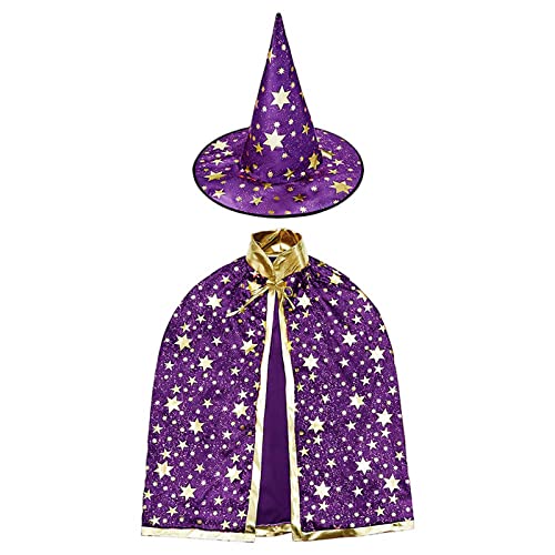 HREDZEO Wizard Kinder Halloween Kostüm,Zauberer Umhang mit Hut Halloween Requisiten Set mit Hexenumhang...