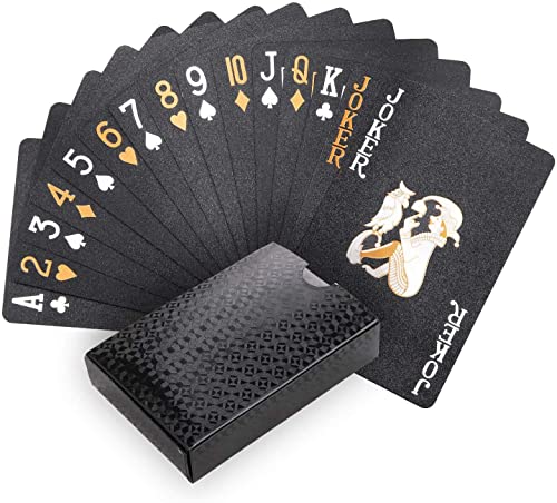 Joyoldelf Schwarzer Spielkarten, 100% Wasserdichtes Pokerkarten Plastik Profi Kartendecks Poker Cards...