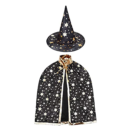 Zauberer-Umhang für Kinder, Halloween Hexe Zauberer Umhang, Zauberermantel Mit Hut, Halloween Zauberer...