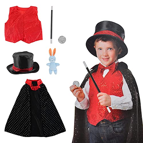 Kinder Top Hut Weiß Handschuhe und Zauberstab Zauberer Kostüm Set Magic Mann