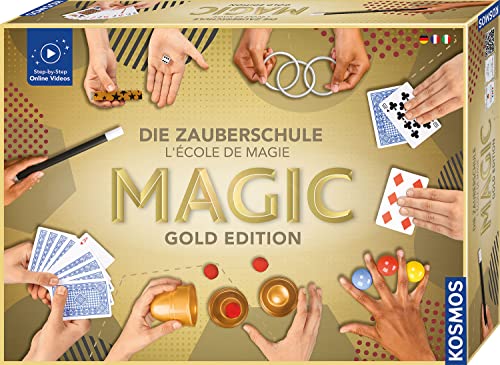 Kosmos 694319 Magic Die Zauberschule - Gold Edition, 75 Zaubertricks und Illusionen, 18 Zauberutensilien,...